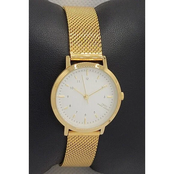 Women's IBSO Boerni Aibisino White Dial Gold Tone Case Mesh Bracelet Watch 01 - Picture 3 of 8